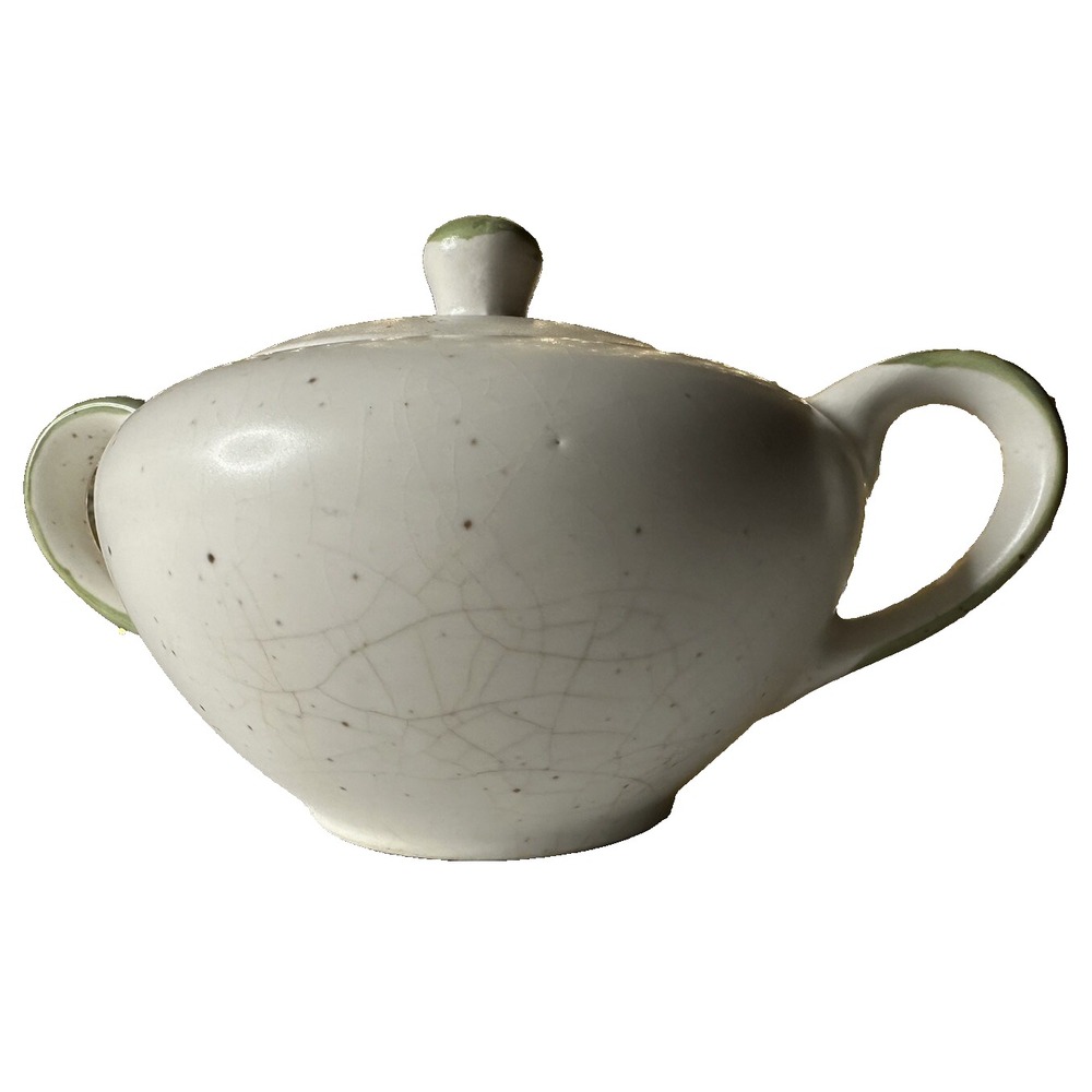 Green and Beige farmhouse-style with sparkles Ceramic sugar bowl with cover